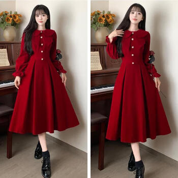 潺韵礼女生衣服大码敬酒服新娘订婚红色连衣裙女秋冬胖妹妹长袖丝 酒