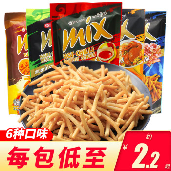 VFOODS MIX泰国进口vfoods mix脆脆条咪咪虾条零食办公室小零食休闲小吃食品 (15小包)原味5+香辣5+香辣鸡5