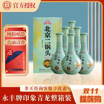 永丰北京二锅头【美酒狂欢购】42度清香型白酒 纯粮酿造 口粮酒整箱 印象青龙500mL*6瓶整箱装