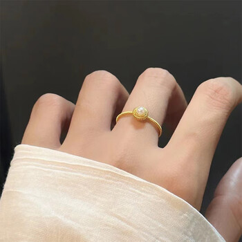 米芙诺黄金花丝圆满戒指女999足金珍珠戒子时尚指环生日礼物送女友