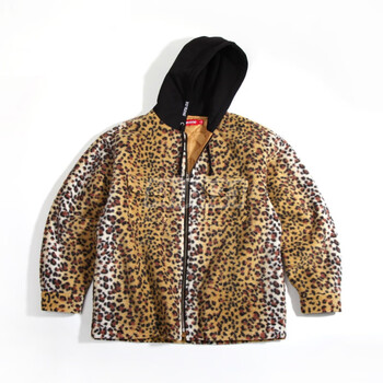 suprememu821fw23fleecehoodedshirt摇粒绒豹纹衬衫棉服brown黄色豹纹
