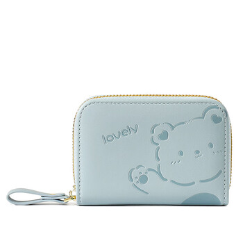 沁度2023日韩可爱卡通卡包女小巧迷你多卡位卡套学生拉链零钱包潮蓝色