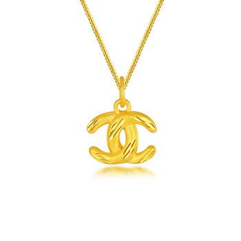 老凤凰双c吊坠黄金项链女时尚款3d硬足金999细款锁骨链送女友 足金双c