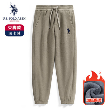 U.S. POLO ASSN.保罗卫裤男秋季新款潮流男裤宽松加绒保暖运动裤男透气休闲裤子 卡其【束口】 M