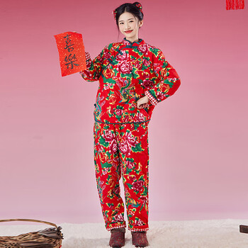 米可杉东北大花袄大棉袄冬季时尚农村花棉袄东北花棉衣女外穿棉服红色