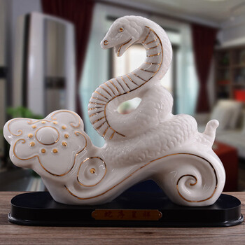 苏墨 生肖蛇摆件 红色陶瓷十二生肖蛇摆件工艺品创意瓷器家居灵蛇补角