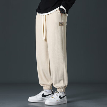 六阿哥休闲裤男2023秋冬新款男时尚百搭宽松潮流韩版简约束脚运动裤男 杏色 L（建议体重110-130斤左右）