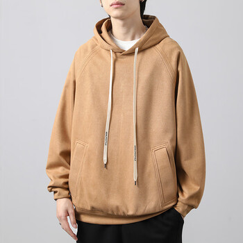 麂皮绒卫衣男士春秋季新款潮流潮牌连帽外套男生宽松套头上衣服2308土