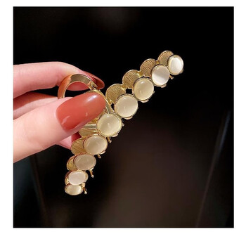 新款珍珠猫眼石发夹后脑勺女抓夹大号气质抓发夹韩国鲨鱼夹 猫眼抓夹