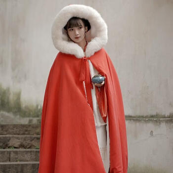 雪汾汉服女秋冬防水保暖加绒女加厚斗篷古装长款披风中国风仙气大毛领