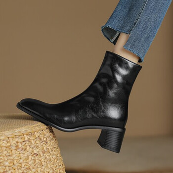 她她贝复古时尚厚底圆头切尔西短靴女秋冬显瘦小个力靴侧拉链中筒靴