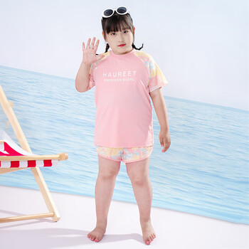 him胖女童泳衣儿童加肥加大分体式度假温泉中大童胖女孩速干游泳套装