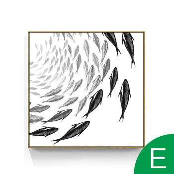 客厅装饰画新中式餐厅背景墙挂画三联现代简约鱼禅意黑白水墨壁画