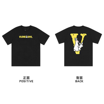 fr2卡通兔子印花宽松街头高街风潮牌t恤男女情侣夏黑黄兔子l