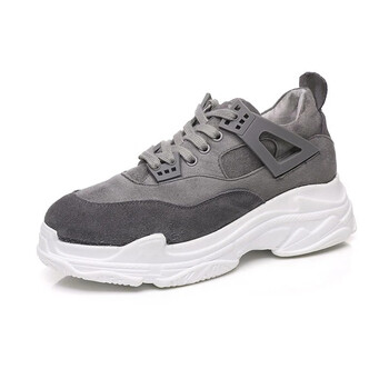 阿比让女鞋2018新品原宿风5cm厚底女款式老爹鞋休闲增高显瘦百搭 灰色