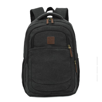 多层大容量帆布双肩背包男运动旅游帆布初中学生耐磨书包休闲布包黑色