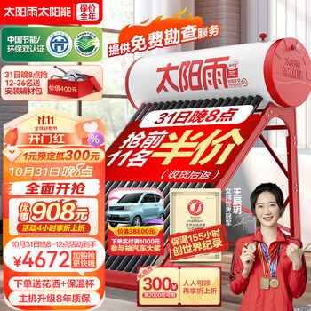 太阳雨 （Sunrain）太阳能热水器家用保热墙一级能效 A无电系列36管265L