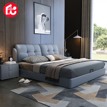 沐眠居家优选科技布现代简约主卧双人床卧室大床HS-666 1.5垫柜1