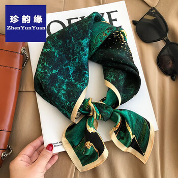珍韵缘桑蚕丝丝巾女春秋款极光绿洋气时尚百搭65中方巾丝巾装饰围巾