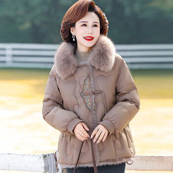 尚莉妍羽绒服50到60岁小个子加厚冬装短款时尚服卡其色xl体重90105斤
