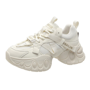 炸街老爹鞋女潮年春新款增高显脚小松糕鞋底运闲鞋米白色40