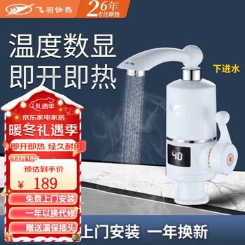 飞羽飞羽即热式电热水龙头FY-03SS2X-30过水即热热水宝小厨宝快热电热水器经典耐用款3000W 下进水短嘴数显3000W【送漏保软管】