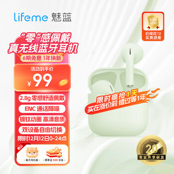 魅蓝魅族lifeme Blus mini半入耳式蓝牙耳机 真无线蓝牙5.3通话降噪轻小耳机 适用苹果华为小米手机 绿