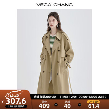 VEGA CHANG风衣女中长款2023秋新款韩版收腰经典时尚外套ins潮 鹭茶色 XS