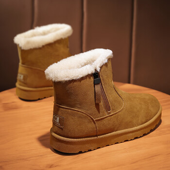 雪地靴男冬季2023新款加绒加厚户外高帮侧拉链东北防寒保暖棉鞋男黄色