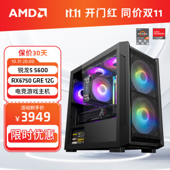 AMD 锐龙5 5600/RX 6500XT/6600显卡电脑主机组装台式整机游戏电脑DIY组装机 配置五R5 5600/RX6750GRE 单主机