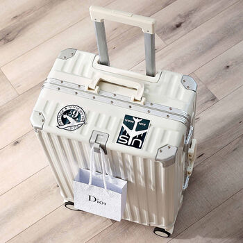 旅刻铝框行李箱可登机箱拉杆箱大容量箱旅行箱结实耐用学生密码皮箱子 珍珠白【加厚PC硬箱-承重可坐】 20英寸 【航空登机箱-免托运】