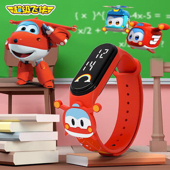超级飞侠儿童电子手表led学生防水夜光手环表卡通运动简约腕表 乐迪红B款