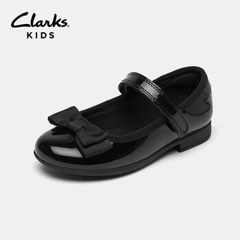 clarks童鞋舞蹈鞋小黑鞋34岁女童蝴蝶结公主皮鞋真皮舒适鞋黑色24码