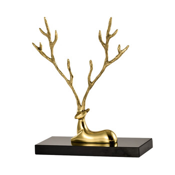 创意鹿角首饰架麋鹿摆件家居装饰品客厅电视柜酒柜摆设黄铜工艺品
