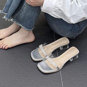 琳可人夏天水钻仙女风凉鞋女粗跟凉拖鞋外穿透明水晶高跟鞋配裙子法式