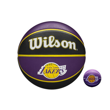 威尔胜wilsonxnba7号室外篮球橡胶lalakers湖人球队签名黑紫色7号球