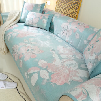 欧约（OUYUE）冰丝沙发垫夏季夏天款防滑凉席沙发座垫盖布套罩客厅现代垫子坐垫 花卉粉 60*60cm