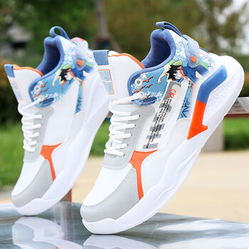 laxiya官方旗舰店男鞋高帮板鞋新款青少年皮面篮球运动鞋软底学a980