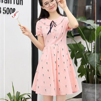 秋原汐12大童女装连衣裙15初中16高中学生18少女孩韩版休闲娃娃领公主