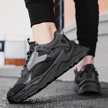 运动鞋男2024新款跑步鞋青年时尚简约旅游鞋休闲内增高登山鞋黑色39