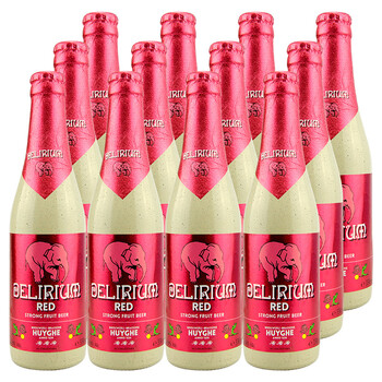 比利时进口啤酒粉象红啤酒(粉象樱桃啤酒)delirium red 330ml*12瓶