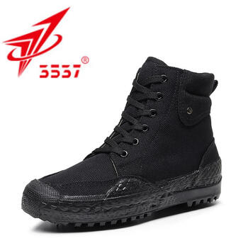 高帮鞋户外春秋男鞋登山鞋男女黑色深帮作训鞋解放鞋劳动胶鞋黑色36码