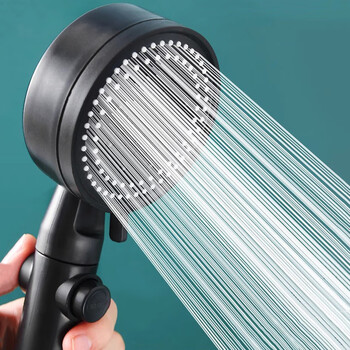米良品五档多功能大出水喷雾超强增压淋浴花洒喷头黑色莲蓬头单头套装 花洒单头