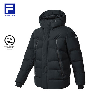 斐乐fila男子羽绒服2023年冬季款加厚运动休闲连帽保暖上衣深黑bk1