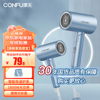 康夫（CONFU）电吹风机家用大功率大风力发型师小巧可折叠理发店吹风筒1800W KF-3140普通款