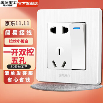 国际电工86型暗装拉丝工艺开关插座面板家用墙壁一开三孔空调五孔插座多孔 一开五孔双控