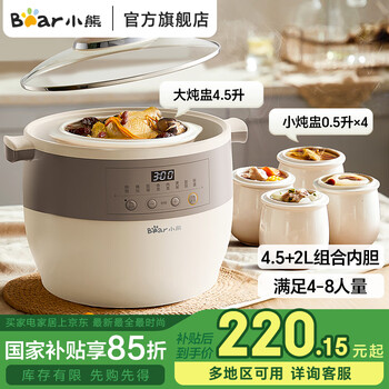 小熊(Bear) 电炖锅 电炖盅 4.5升白瓷隔水炖锅 煲汤锅 家用炖汤盅 甜品燕窝炖盅 煮粥锅煮粥神器DDZ-B45B2 4.5L 一盅五胆