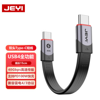 佳翼（JEYI）Type-C全功能线 USB4雷电4数据线 40Gbps传输 移动硬盘盒线 支持100W快充 15CM