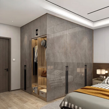 翰宜全屋定制轻奢一门到顶衣柜玻璃走入式衣帽间家具装修1㎡连门带柜