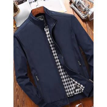 优衣库春季夹克男中年人休闲立领中老年秋装上衣40岁50爸爸外套春秋薄